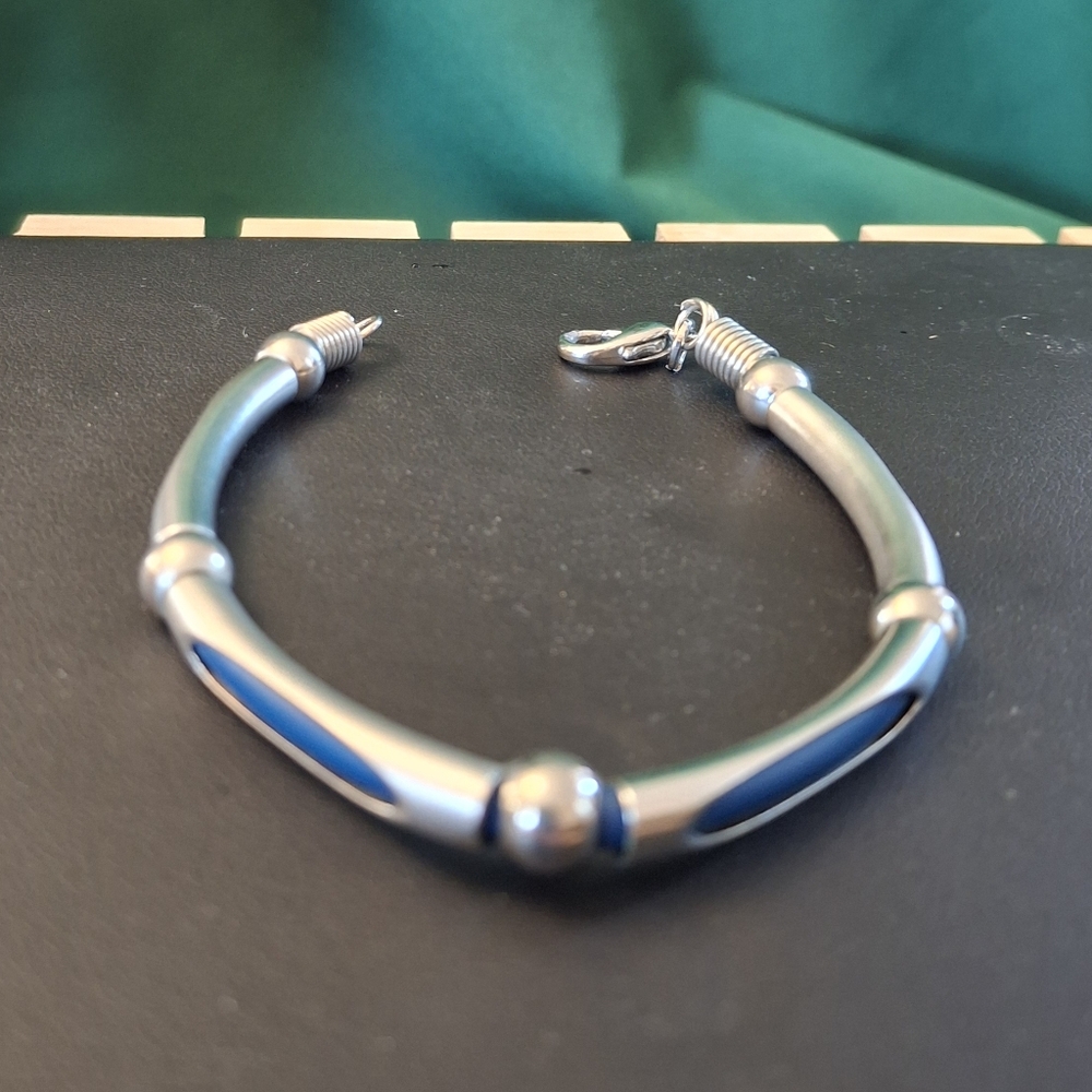 VINTAGE Y2K Silver Tone With Blue Inlay Bracelet